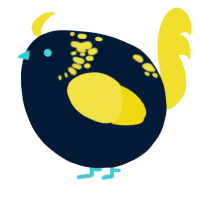 A tumblr and yellow chicken with a neck-speckle pattern