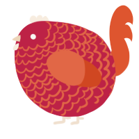 A crimson and vermilion chicken with a lace pattern