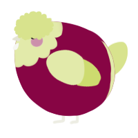 A maroon and lemon chicken with a head pattern