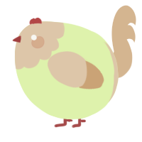A apple and beige chicken with a head pattern