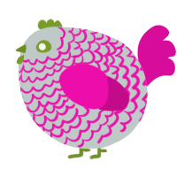 A silver and fuchsia chicken with a lace pattern