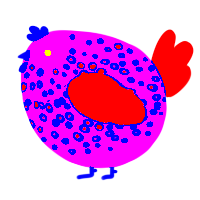 A lilac and sable chicken with a speckle pattern