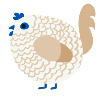 A white and beige chicken with a lace pattern