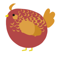 A red and orange chicken with a half-lace pattern