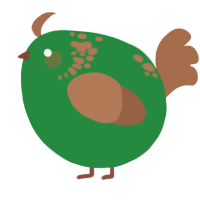 A viridian and brown chicken with a neck-speckle pattern