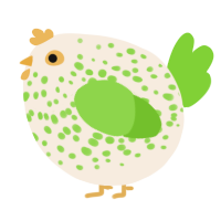 A cream and grass chicken with a speckle pattern