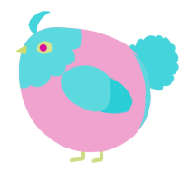 A pink and aqua chicken with a head pattern