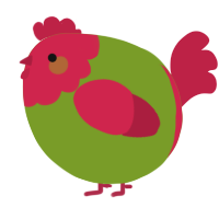 A chartreuse and crimson chicken with a head pattern