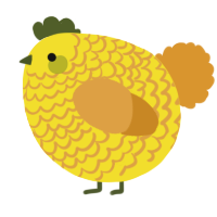 A yellow and orange chicken with a lace pattern