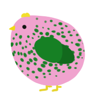 A pink and leaf chicken with a speckle pattern