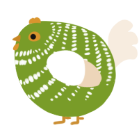 A chartreuse and cream chicken with a bar pattern