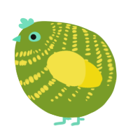 A chartreuse and yellow chicken with a bar pattern