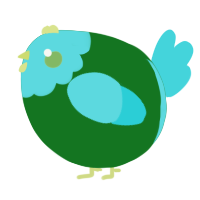 A leaf and aqua chicken with a head pattern