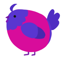A fuchsia and indigo chicken with a head pattern