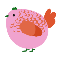 A pink and vermilion chicken with a half-lace pattern