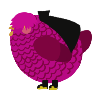 A fuchsia and maroon chicken with a lace pattern
