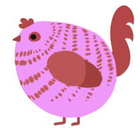 A lavender and red chicken with a bar pattern