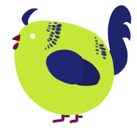 A lime and navy chicken with a neck-band pattern
