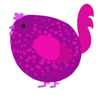 A plum and fuchsia chicken with a speckle pattern