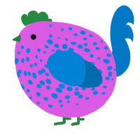 A orchid and sapphire chicken with a speckle pattern