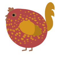 A red and ochre chicken with a speckle pattern