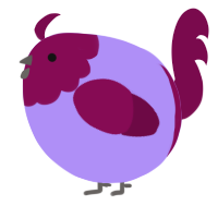 A lilac and wine chicken with a head pattern
