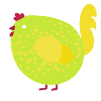 A lime and yellow chicken with a speckle pattern