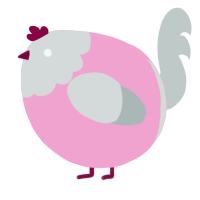 A pink and silver chicken with a head pattern
