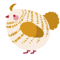 A cream and ochre chicken with a bar pattern
