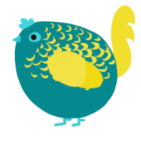 A teal and yellow chicken with a half-lace pattern