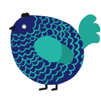 A navy and turquoise chicken with a lace pattern