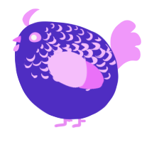 A indigo and lavender chicken with a half-lace pattern
