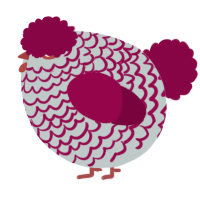 A silver and maroon chicken with a lace pattern