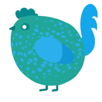A turquoise and sky chicken with a speckle pattern