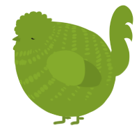 A chartreuse chicken with a bar pattern