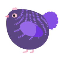 A overcast and blurple chicken with a half-bar pattern