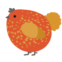 A vermilion and orange chicken with a speckle pattern