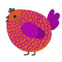 A vermilion and plum chicken with a lace pattern