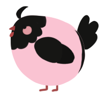 A rose and black chicken with a head pattern