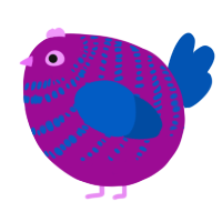 A plum and ultramarine chicken with a bar pattern