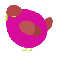 A fuchsia and red chicken
