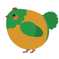 A orange and viridian chicken with a head pattern