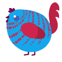 A sky and crimson chicken with a bar pattern