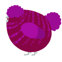 A maroon and plum chicken with a bar pattern