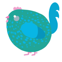 A turquoise and cerulean chicken with a speckle pattern