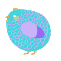 A aqua and lilac chicken with a lace pattern