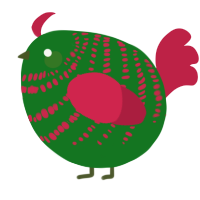 A leaf and crimson chicken with a bar pattern