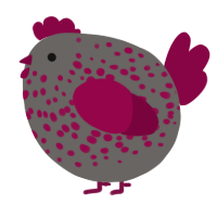 A grey and maroon chicken with a speckle pattern