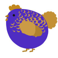 A indigo and gold chicken with a half-lace pattern