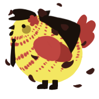 A yellow and crimson chicken with a bar pattern
